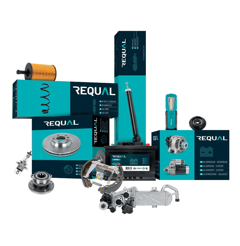 A collection of automotive parts, including a turbocharger, are displayed on a white background. Contenu g n r  par l’IA